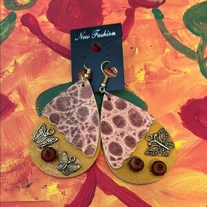 Gold and Brown Butterfly Earrings
